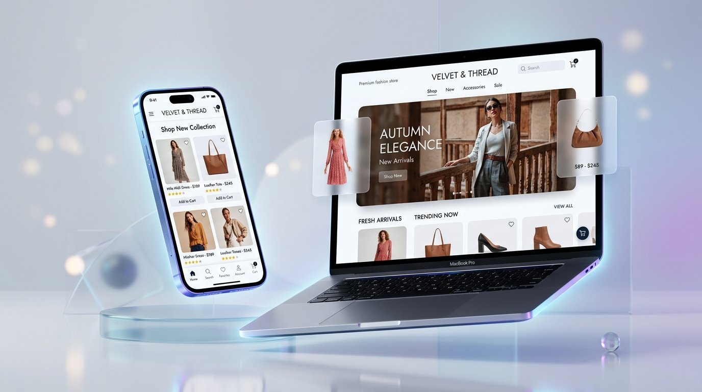 Modern E-commerce Storefront UI on Mobile and Laptop